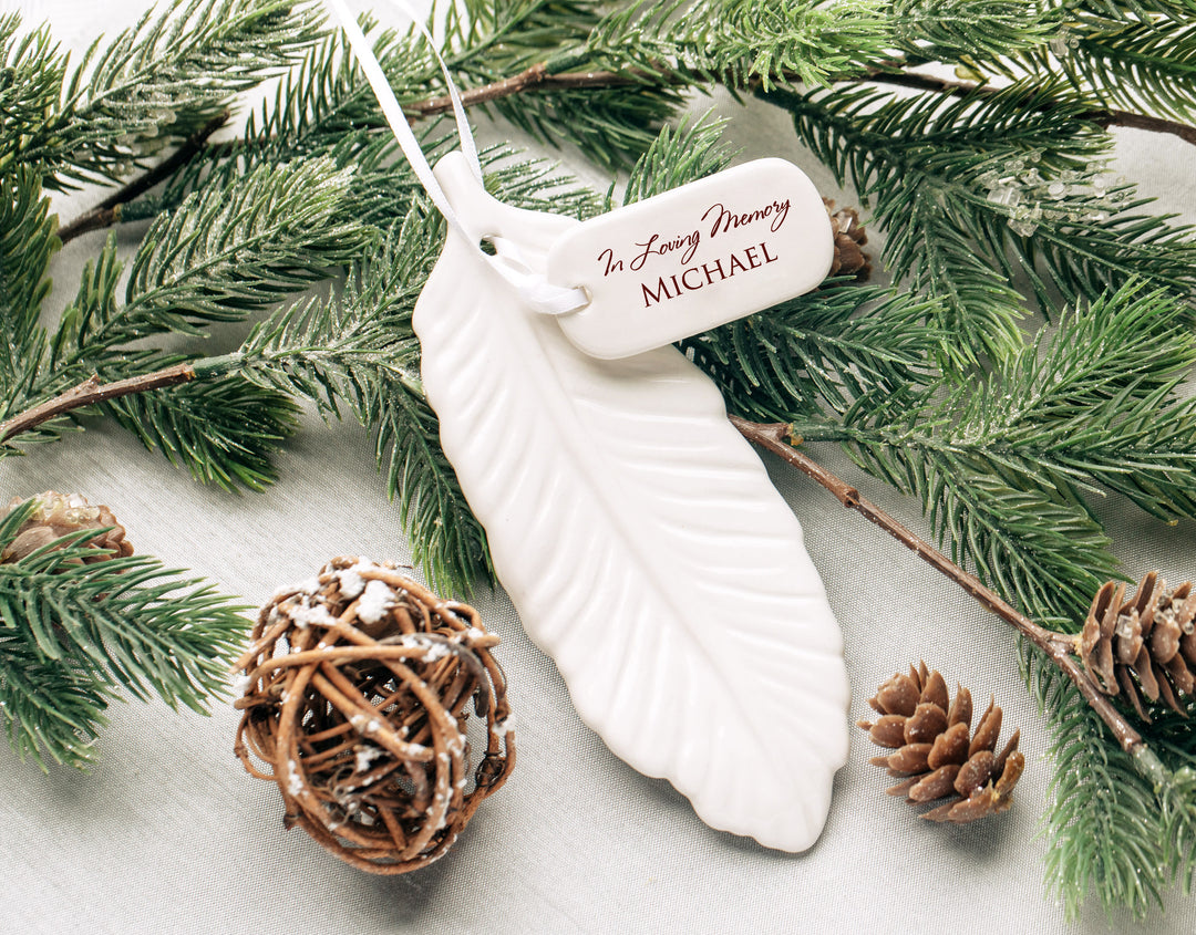 Sympathy Feather Ornament, In Loving Memory - Personalized