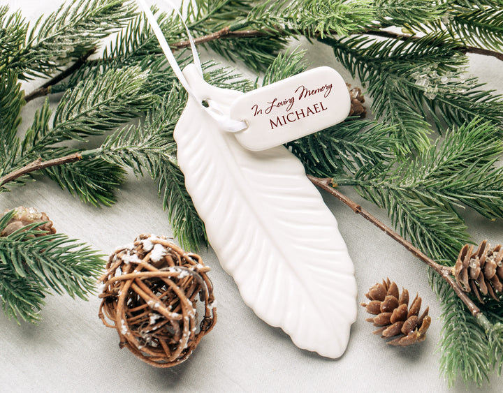 Sympathy Feather Ornament, In Loving Memory - Personalized