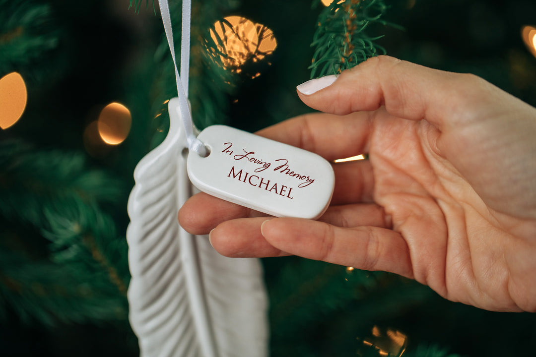 Sympathy Feather Ornament, In Loving Memory - Personalized