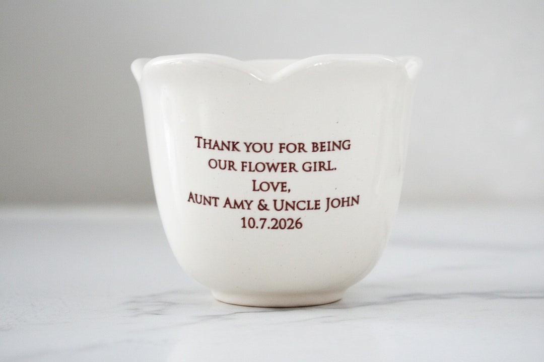 Personalized Flower Keepsake Cup With Heart Necklace -Gift for Flower Girl