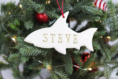 Shark Christmas Ornament | Personalize with Name | Custom Color | Handmade Ceramic