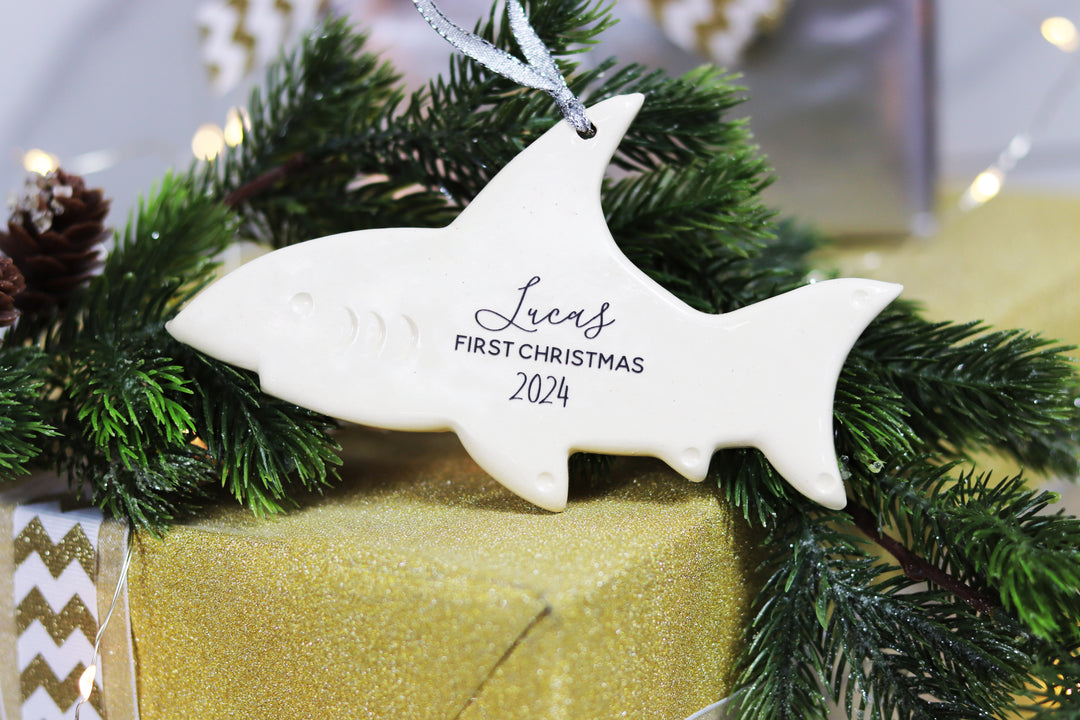 Shark Ornament | Personalized | Baby's First Christmas 2025