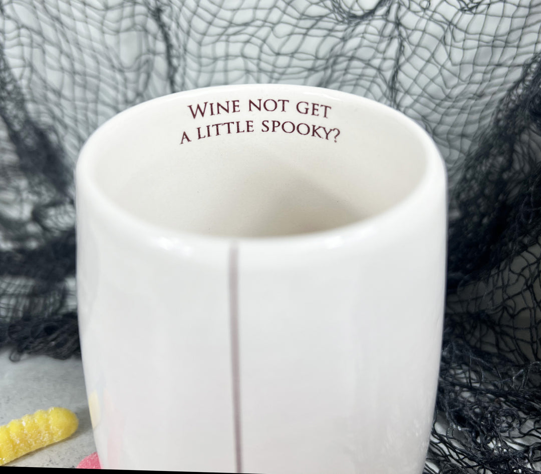 Wine Glass | Halloween | Boo | Wine Not Get A Little Spooky? | Stemless | Ceramic | Spider