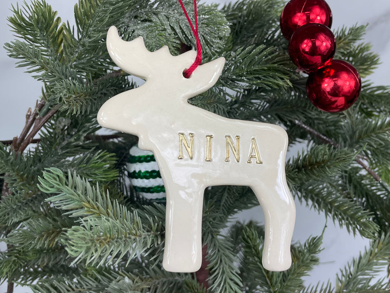 custom xmas tree ornament Moose with personalization