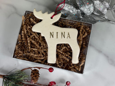 handmade ceramic Moose ornament with child's name