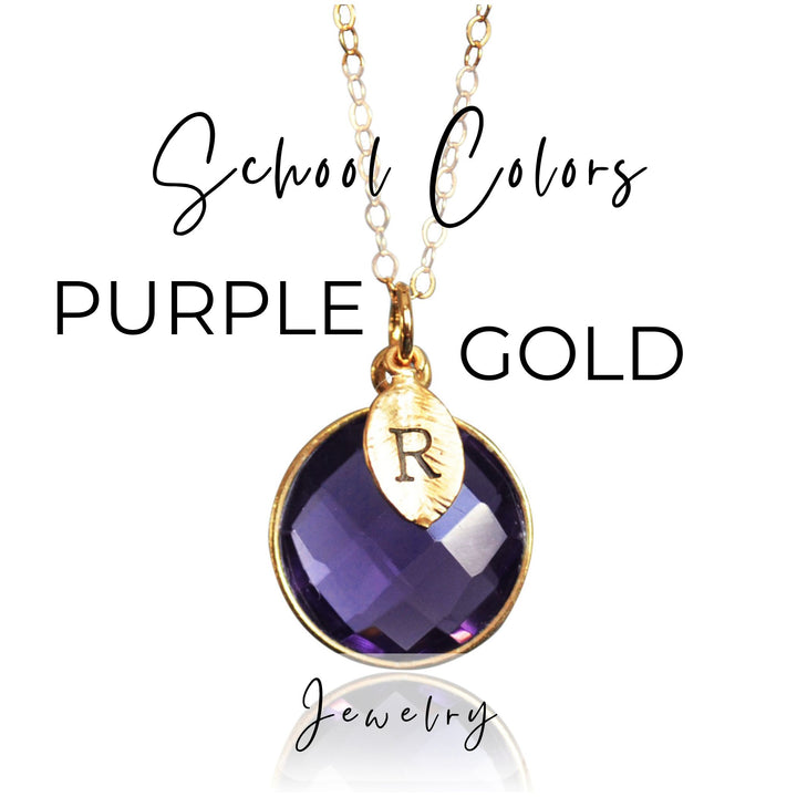 purple and gold school colors necklace