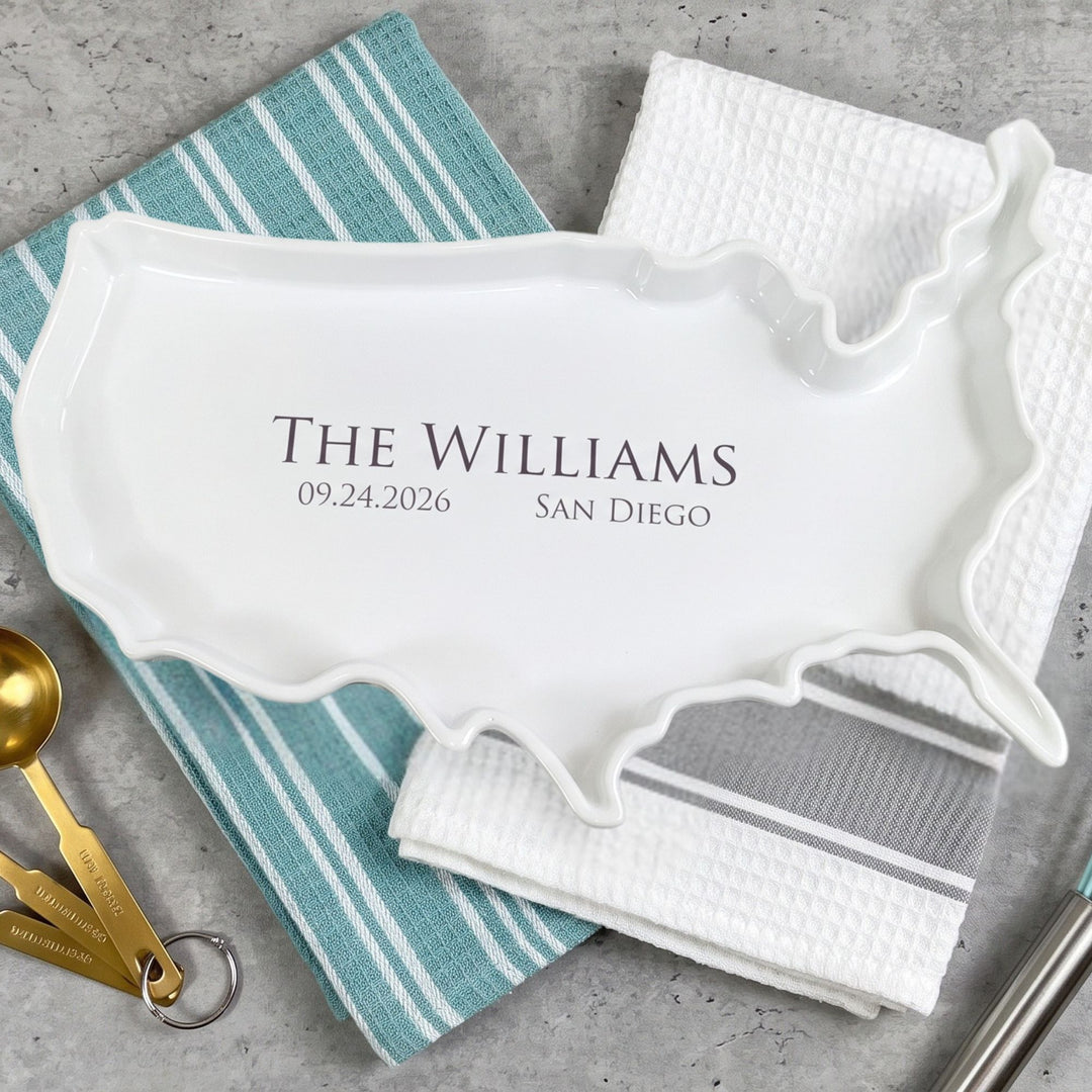 Personalized USA Serving Dish, Ceramic Plate, Wedding Gift, Present for Couple, Housewarming Gift