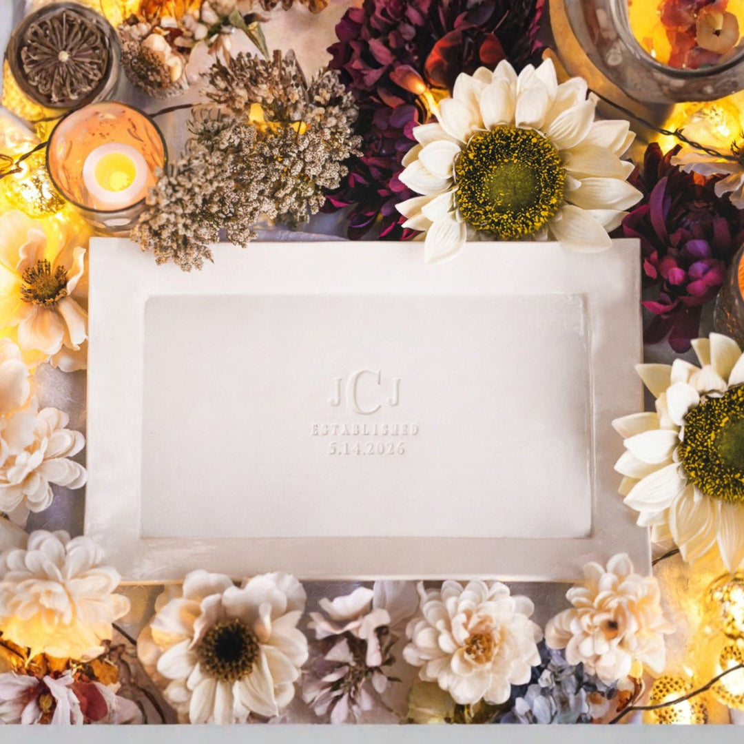 Personalized Rectangle Platter, Monogram & Date, 12.5x8 Ceramic