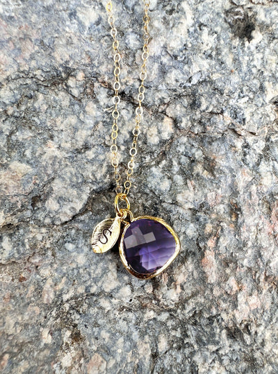 Amethyst Necklace - February Birthstone Necklace, Aquarius Necklace, Custom Initial Necklace