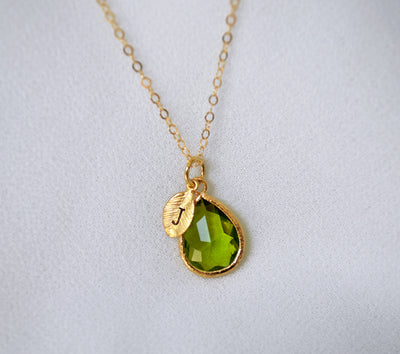Peridot Necklace, Gold August Teardrop Birthstone Necklace