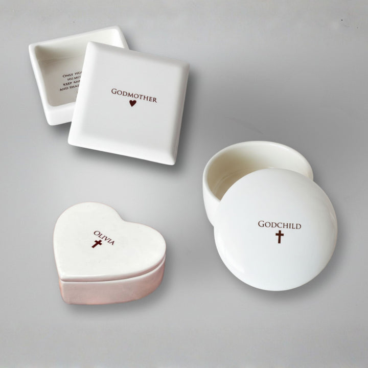 Baptism Gift - Customizable Keepsake Box - Round Square or Heart Shaped