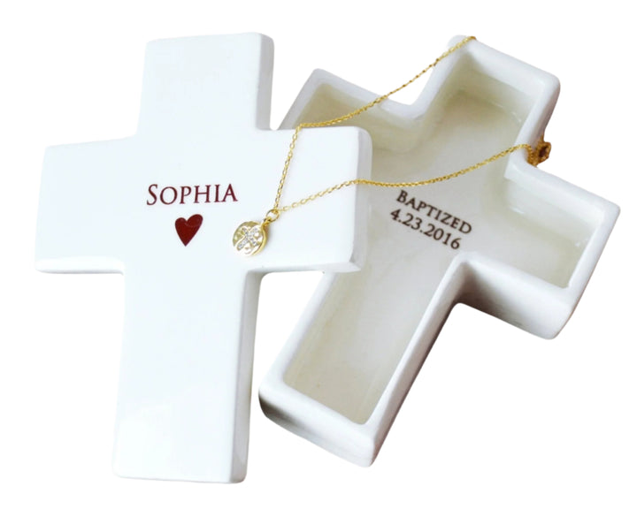 Personalized Baptism Gift + Necklace | Holy Communion | Confirmation | Cross Keepsake Box