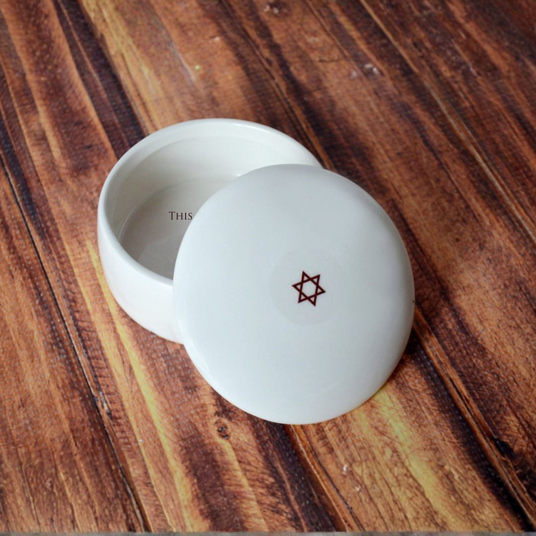 Bar Mitzvah or Bat Mitzvah Gift - Round Ceramic Keepsake Box - Star of David