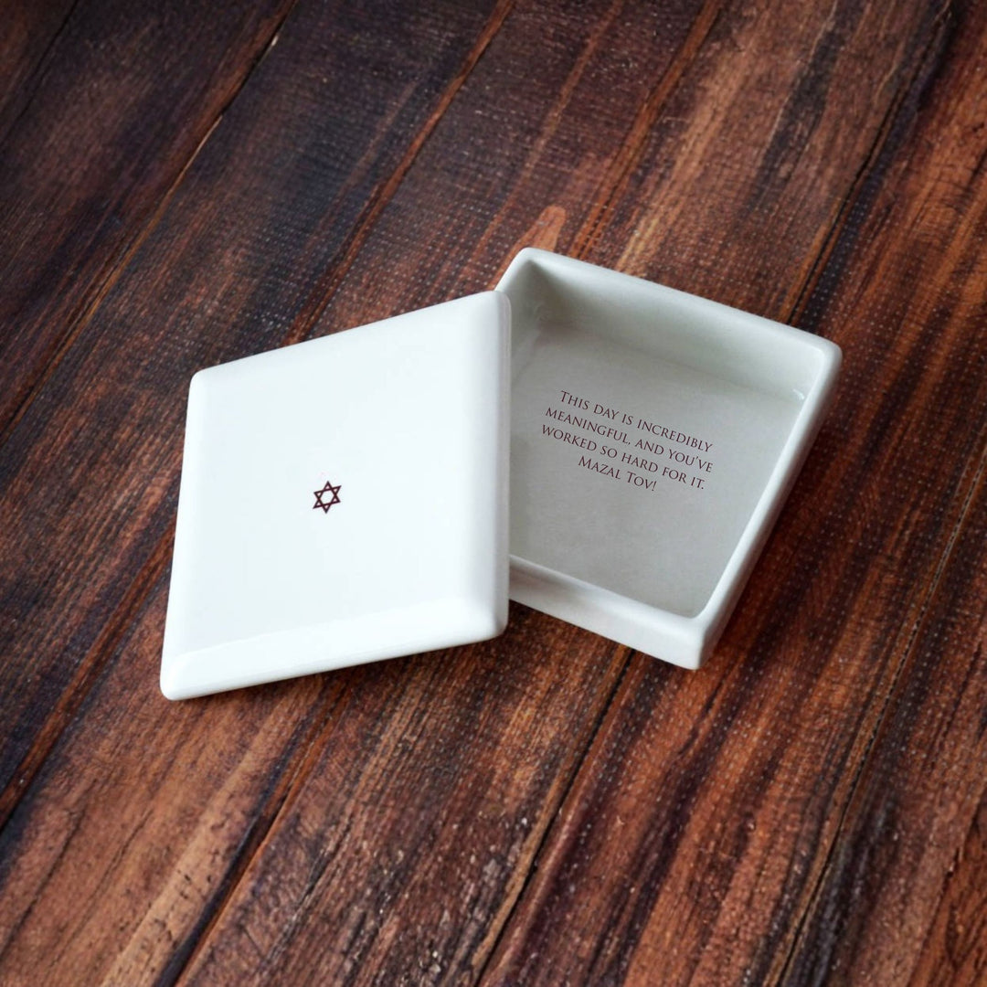 Bar Mitzvah or Bat Mitzvah Gift, Star of David - Square Ceramic Keepsake Box