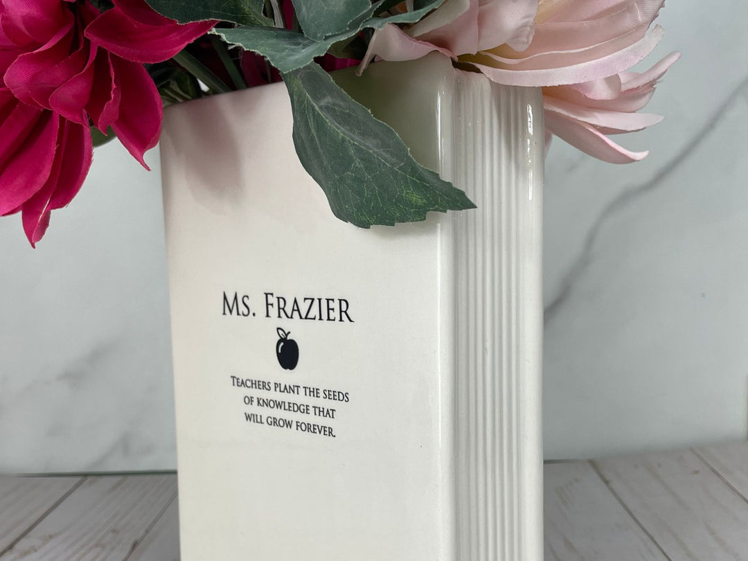 Personalized Teacher Gift | Book Vase | Class Gift | Book of Memories | Ceramic Vase | Appreciation, Thank You, Graduation End-of-Year Gift