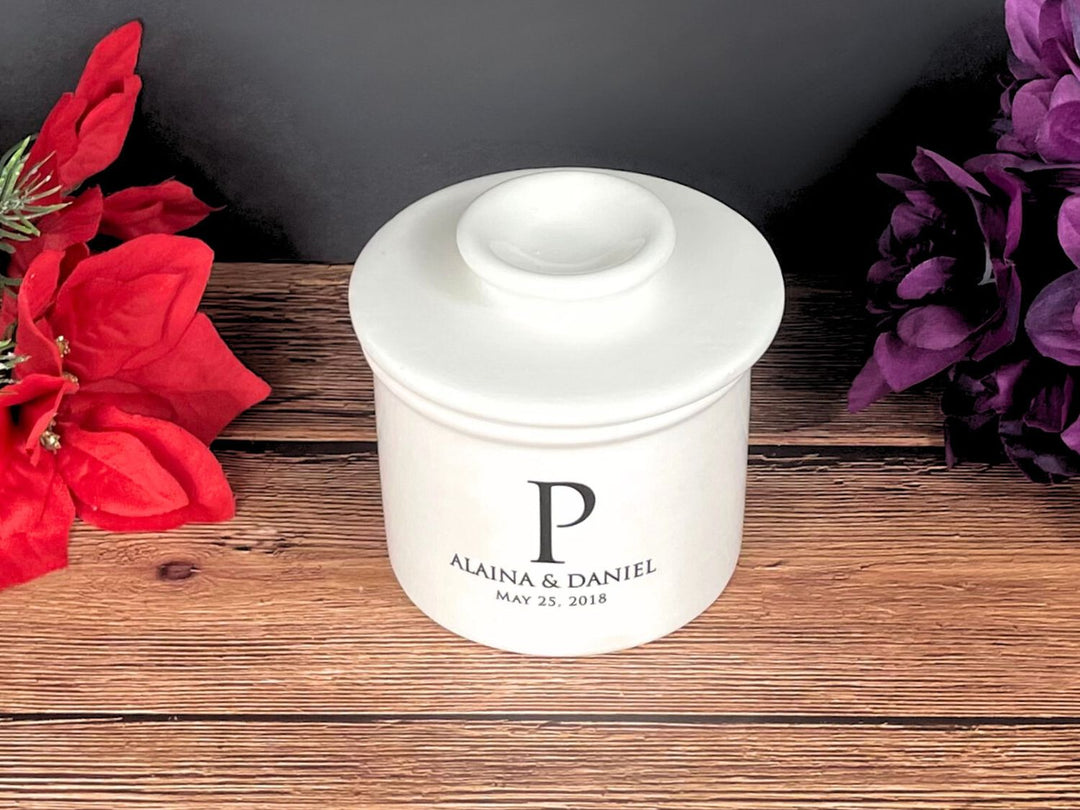 Personalized French Butter Crock, Butter Keeper, White Ceramic