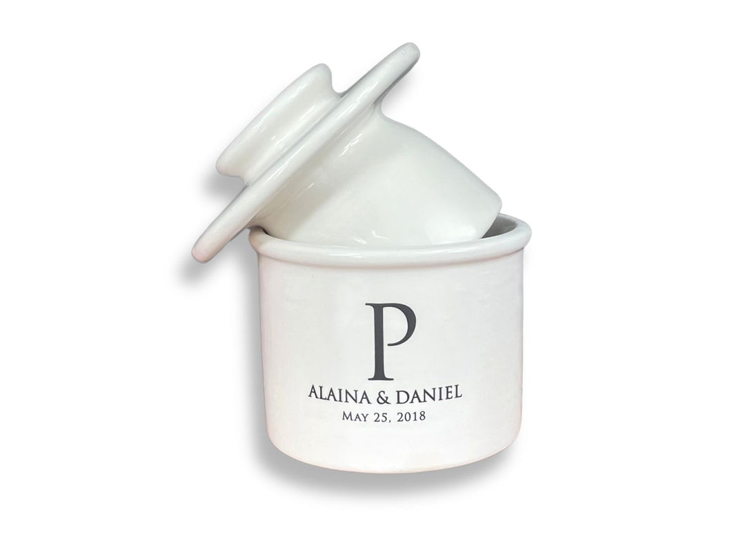 Personalized French Butter Crock, Butter Keeper, White Ceramic
