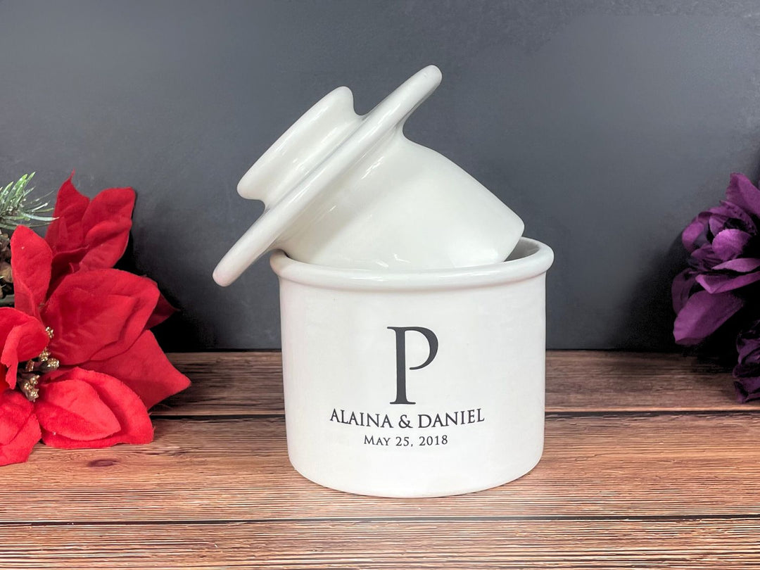 Personalized French Butter Crock, Butter Keeper, White Ceramic