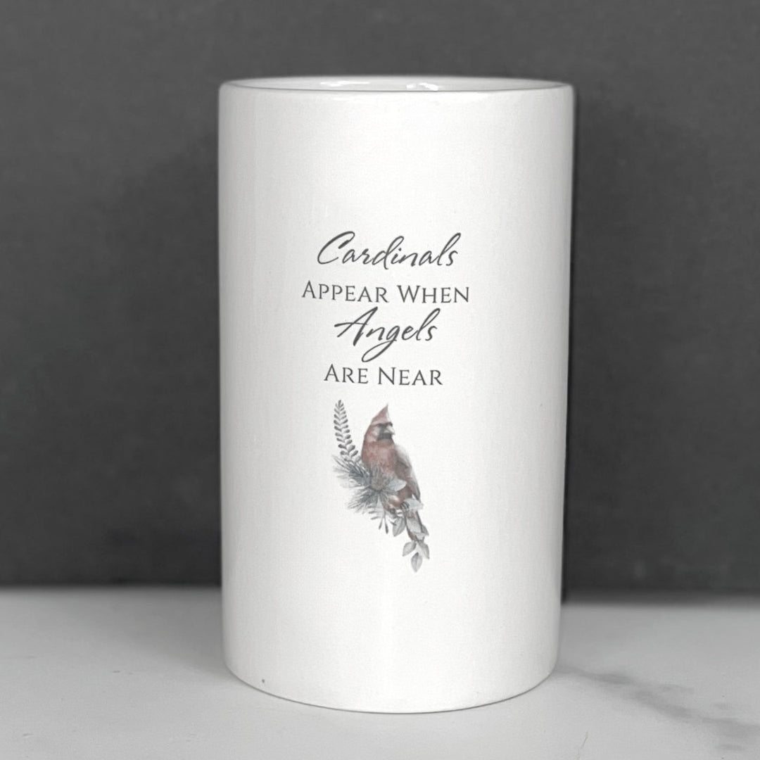 Cardinal Personalized Cross Votive, Sympathy Memorial Candle Holder, Cross Cutout, Ceramic