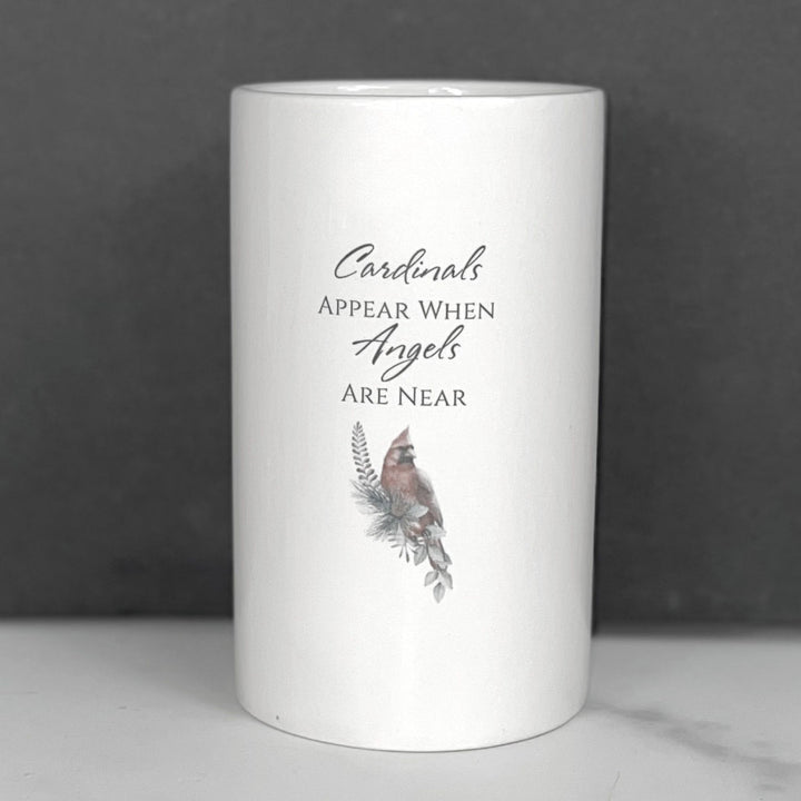 Cardinal Personalized Cross Votive, Sympathy Memorial Candle Holder, Cross Cutout, Ceramic