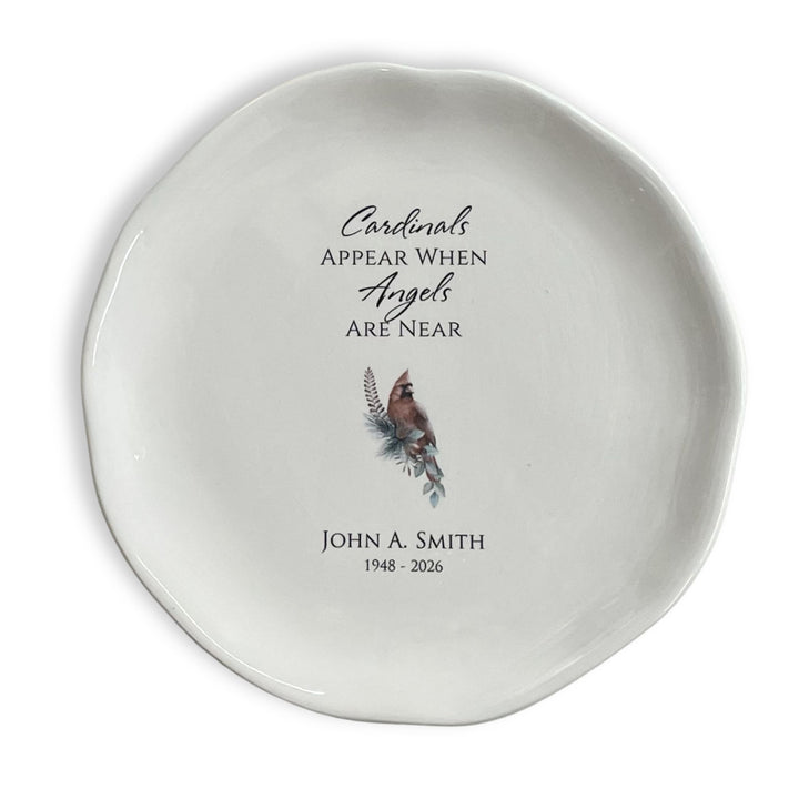 Personalized Memorial White Ceramic Plate, Cardinals Appear When Angels Are Near