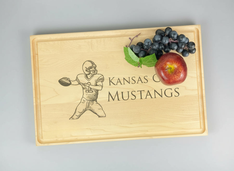 Wooden cutting board with Kansas City Mustangs logo