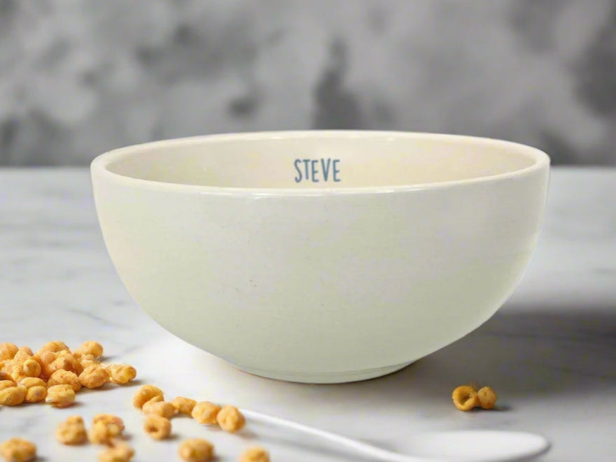 ceramic cereal bowl with personalized text