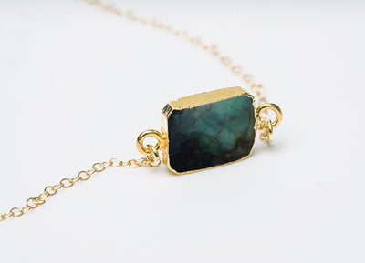 Emerald Gemstone Slice Necklace, Raw Birthstone Necklace