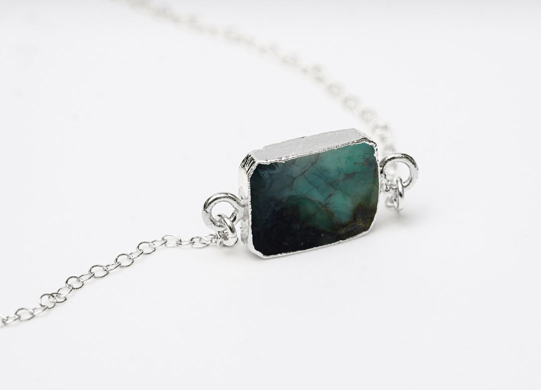 Emerald Gemstone Slice Necklace, Raw Birthstone Necklace