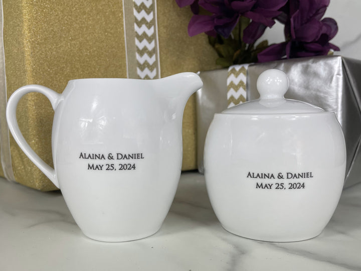 Cream & Sugar Set | Personalized | Custom Engagement, Wedding or Housewarming Gift | Stylish Porcelain Coffee or Tea Set | Newly Weds