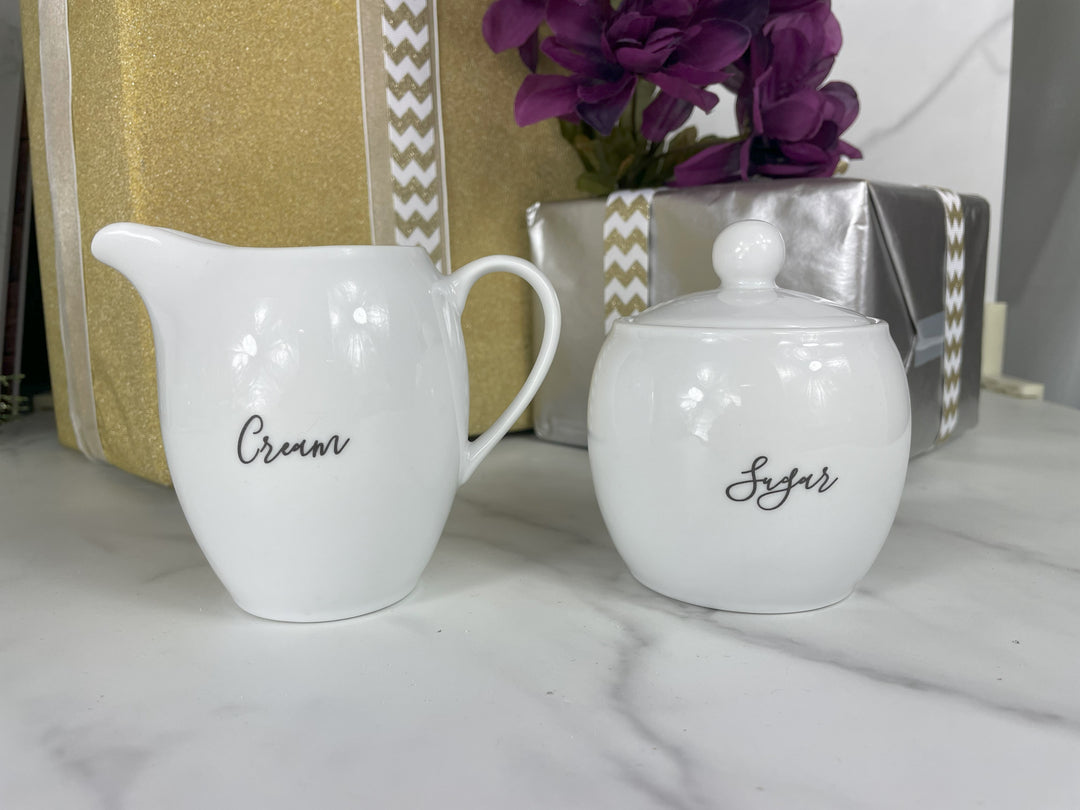 Cream & Sugar Set | Personalized | Custom Engagement, Wedding or Housewarming Gift | Stylish Porcelain Coffee or Tea Set | Newly Weds