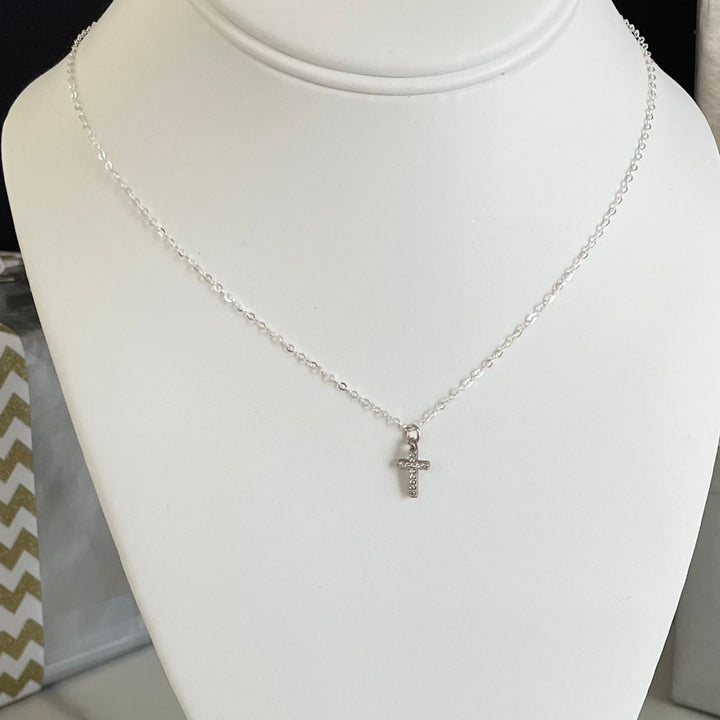 Sterling Silver Cross Jewelry Set: Earrings & Necklace; Baptism or Confirmation Gift; Gift for Godchild, 'Diamond' Pendant