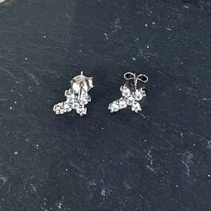 Sterling Silver Cross Jewelry Set: Earrings & Necklace; Baptism or Confirmation Gift; Gift for Godchild, 'Diamond' Pendant