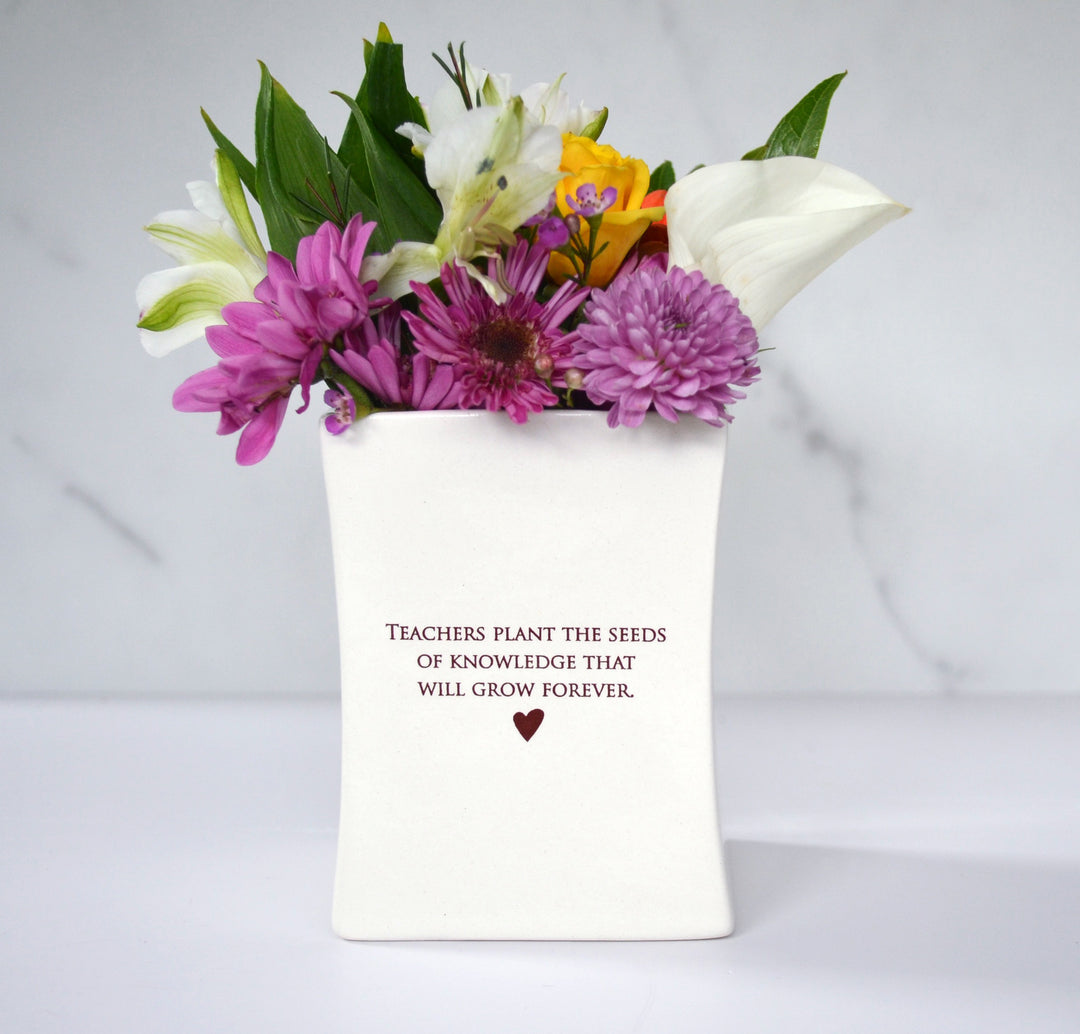 Unique Teacher Gift - Add Custom Text -Teachers plant the seeds of knowledge that will grow forever.- Square Vase