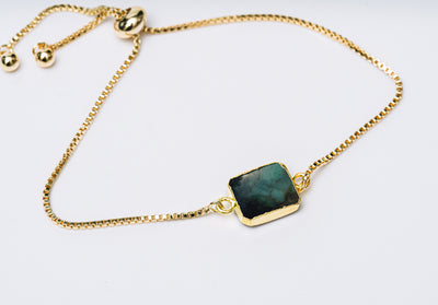 Emerald Gemstone Slice Bracelet, Raw Birthstone Bracelet