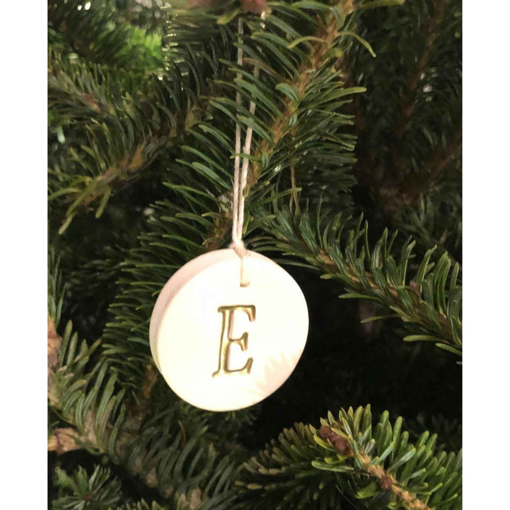 round initial ornament - handmade ceramic