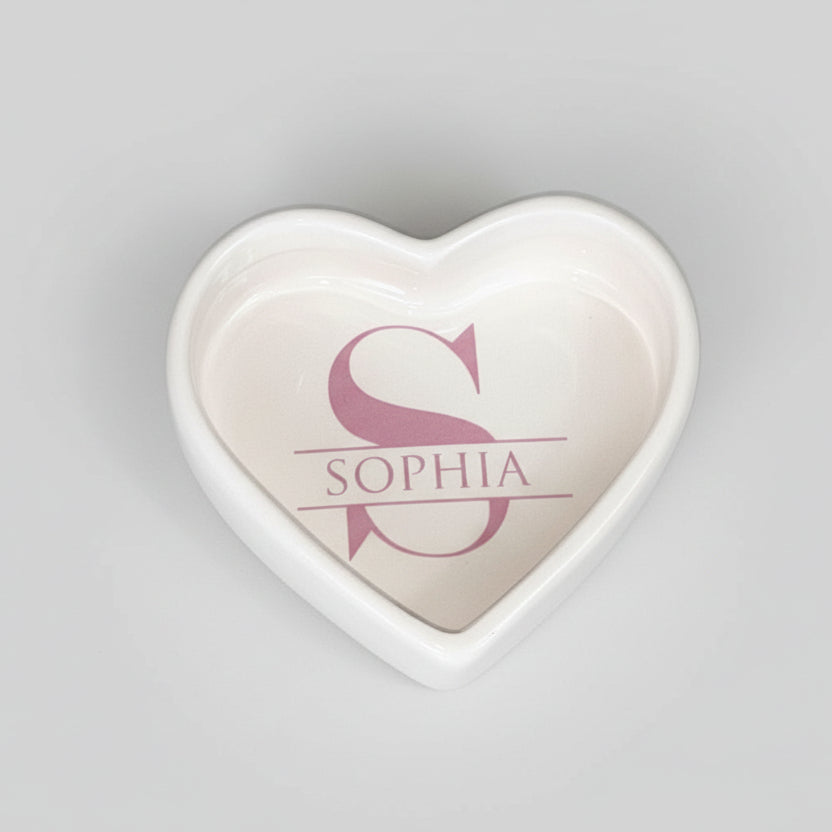 Ring Bowl | Monogram | Custom Name and Initial | Trinket Dish | Heart or Round | Personalized Wedding Party Gift | Change Tray | Ceramic