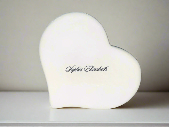 heart shaped piggy bank with script name