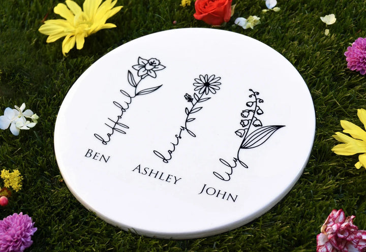 Mother's Day Gift, Mini Garden of Love Personalized Garden Tile, Birth Flower Month Garden Stone, Grandma or Mom Gift