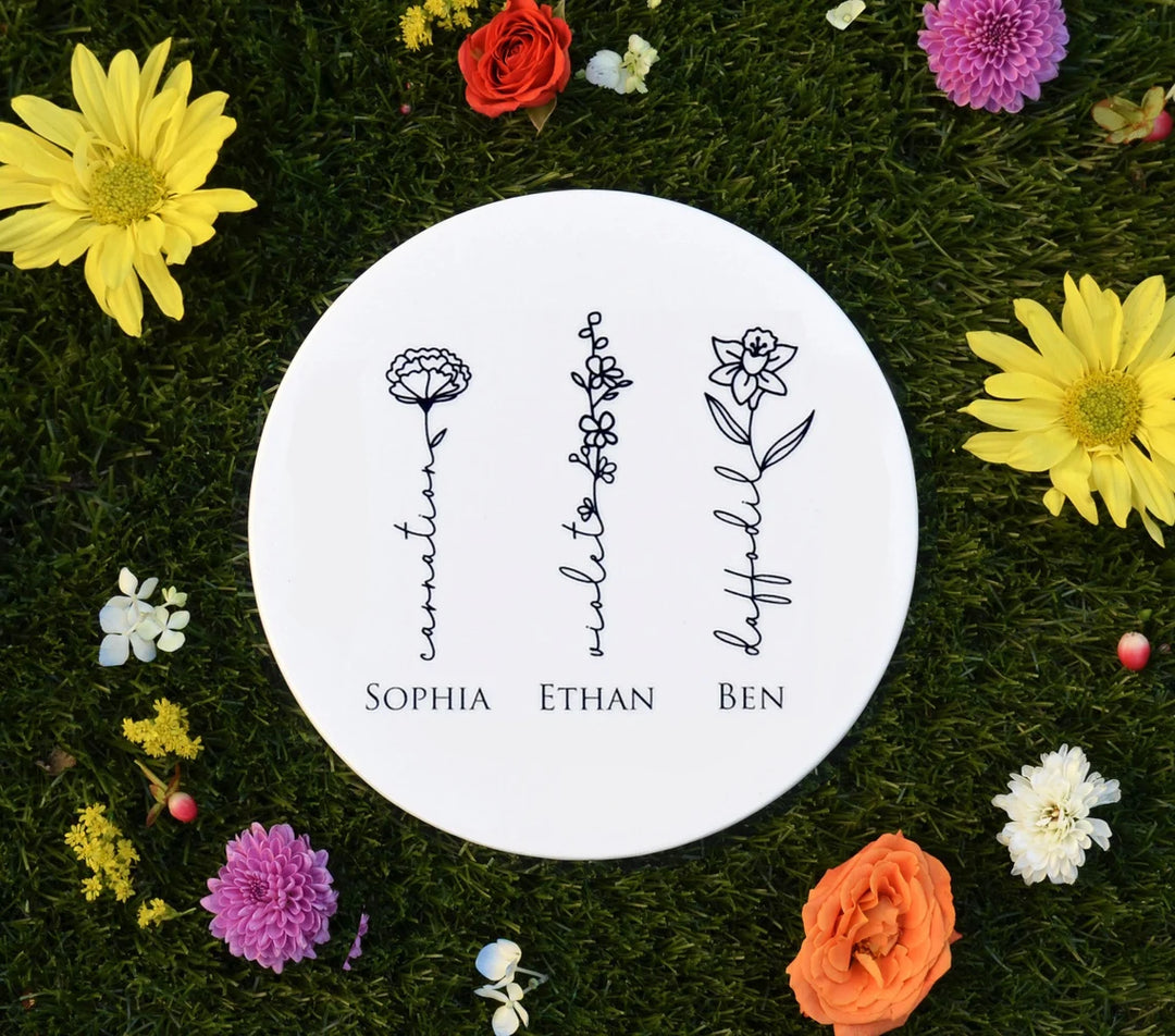 Mother's Day Gift, Mini Garden of Love Personalized Garden Tile, Birth Flower Month Garden Stone, Grandma or Mom Gift