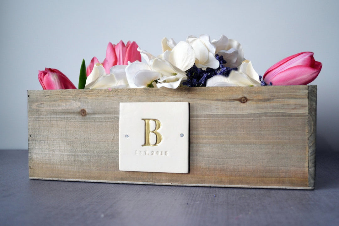 PERSONALIZED Wedding Gift Planter or Wedding Centerpiece Planter Box - Natural Wood