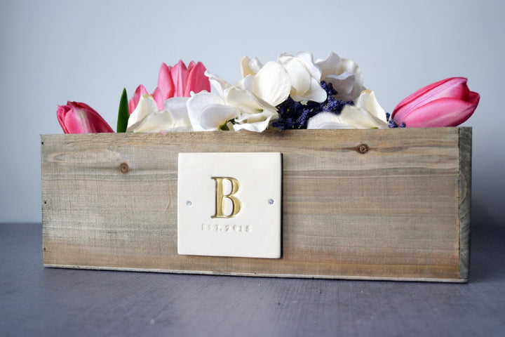 PERSONALIZED Wedding Gift Planter or Wedding Centerpiece Planter Box - Natural Wood