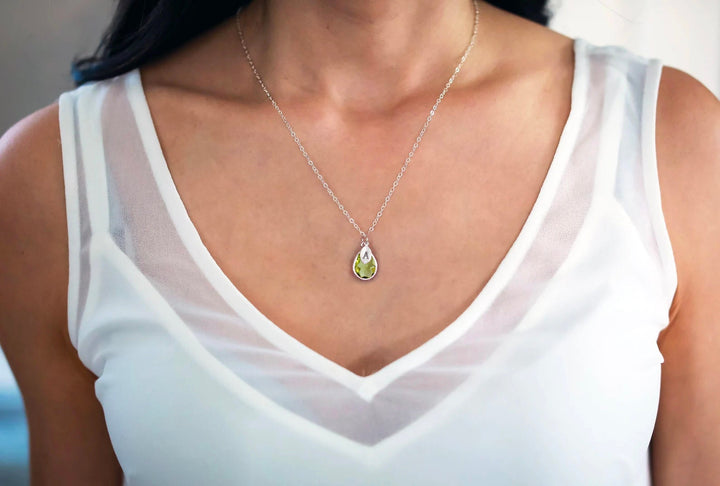 Peridot Necklace, Gold August Teardrop Birthstone Necklace