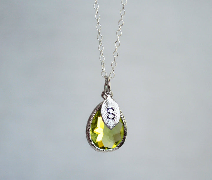 Peridot Necklace, Gold August Teardrop Birthstone Necklace