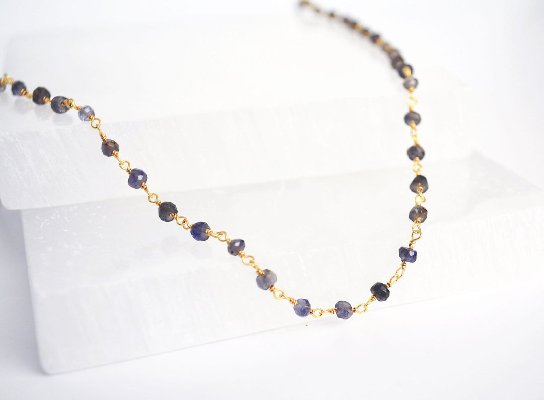 Dainty Beaded Iolite Choker Necklace or Bracelet