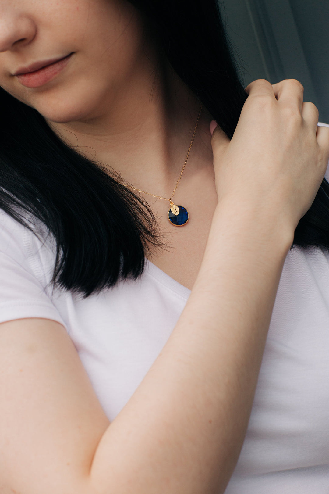 School Colors: Blue & White Jewelry, Sapphire on Sterling Silver Chain w/ Initial Charm, College or High School Spirit; Graduation