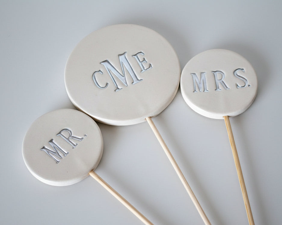 Monogrammed Wedding Cake Topper with Initials and Mr. & Mrs. toppers