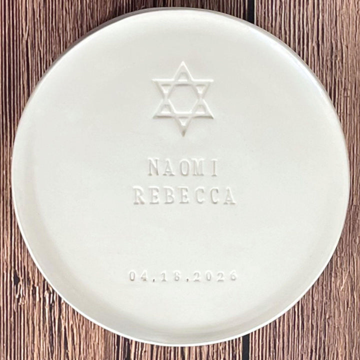 Personalized Star of David Ceramic Plate (small) w/ Name & Date, 5 1/4" Round, Handmade Catchall