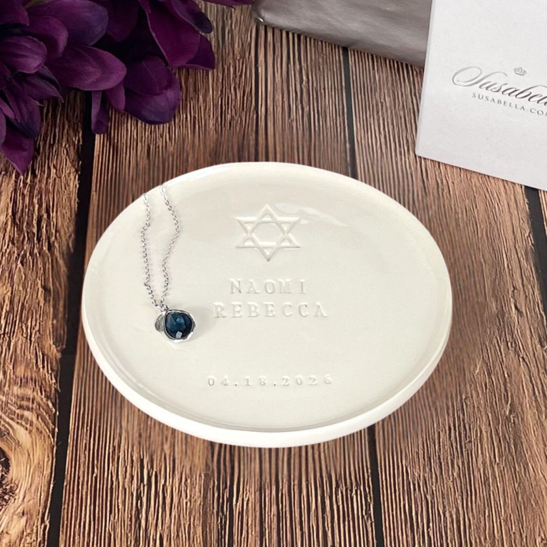Personalized Star of David Ceramic Plate (small) w/ Name & Date, 5 1/4" Round, Handmade Catchall