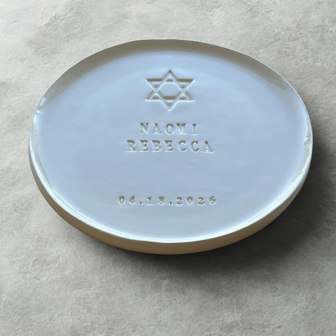 Personalized Star of David Ceramic Plate (small) w/ Name & Date, 5 1/4" Round, Handmade Catchall